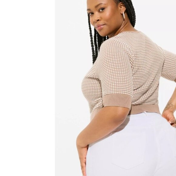 Torrid Womens Fitted Lace Up Shrug Sweater Taupe Multi Plus 3X - Picture 4 of 5